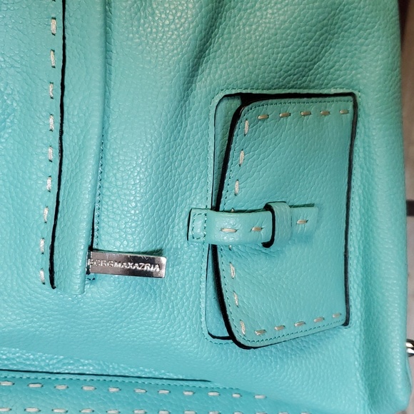 BCBG MAXAZRIA tote handbag turquoise whipstitch details NWOT - Picture 3 of 10